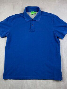 Hugo Boss Mens Shirt XL Blue C-Firenze Polo Pique Knit Short-Sleeve Cotton